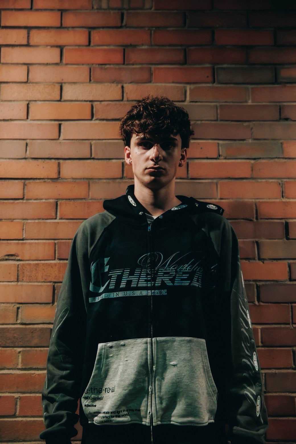 Riven Hills Worldwide Hoodie worn by model