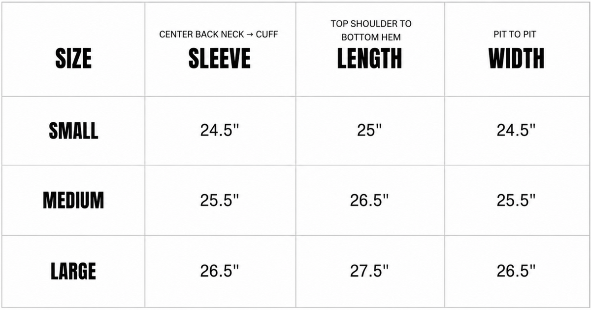 Riven Hills Worldwide Hoodie size chart